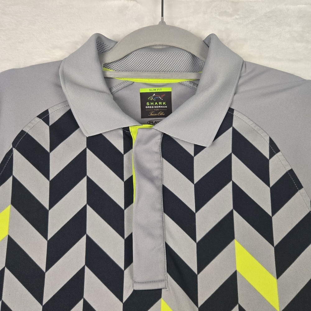 Shark by Greg Norman for Tasso Elba Gray & Lime Green Polo Size‎ Large Snaps - Picture 2 of 10